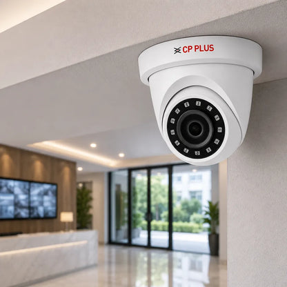 CP PLUS CP-VAC-D50L2-V2 5MP HD IR Dome Camera installed on ceiling for indoor surveillance and security monitoring -tpstech.in