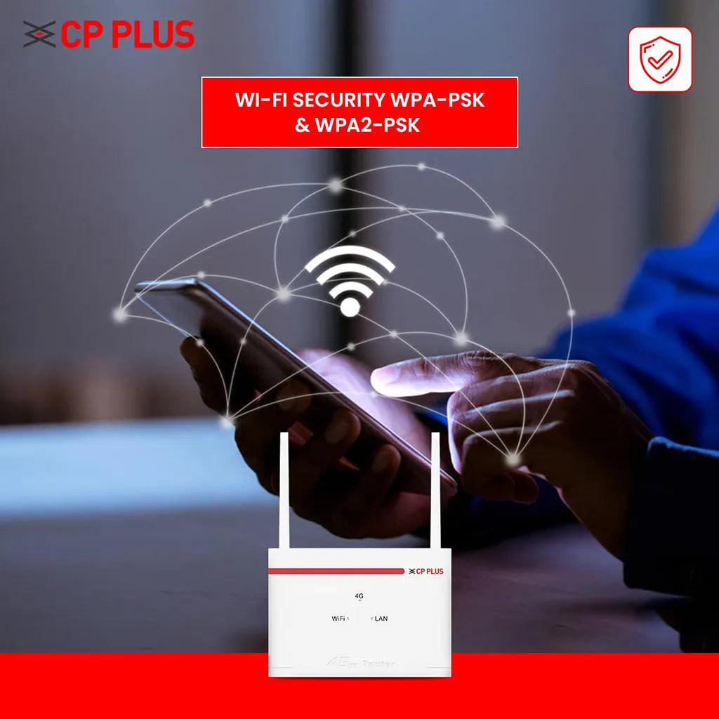 CP PLUS CP-XR-DE21-S 4G WiFi Router featuring WPA-PSK and WPA2-PSK wireless security -tpstech.in