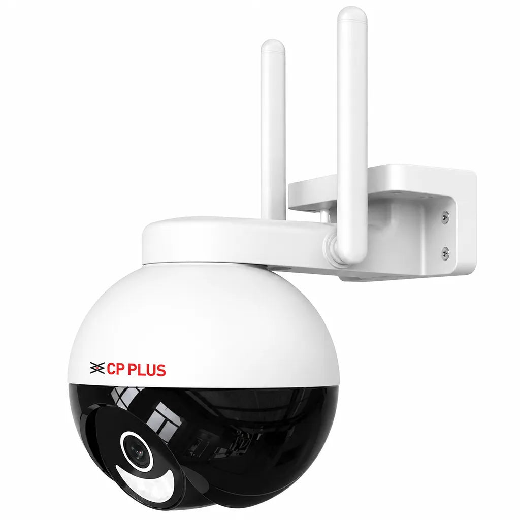 CP PLUS CP-Z43Q 4MP outdoor WiFi PT security camera front left view with dual antennas -tpstech.in