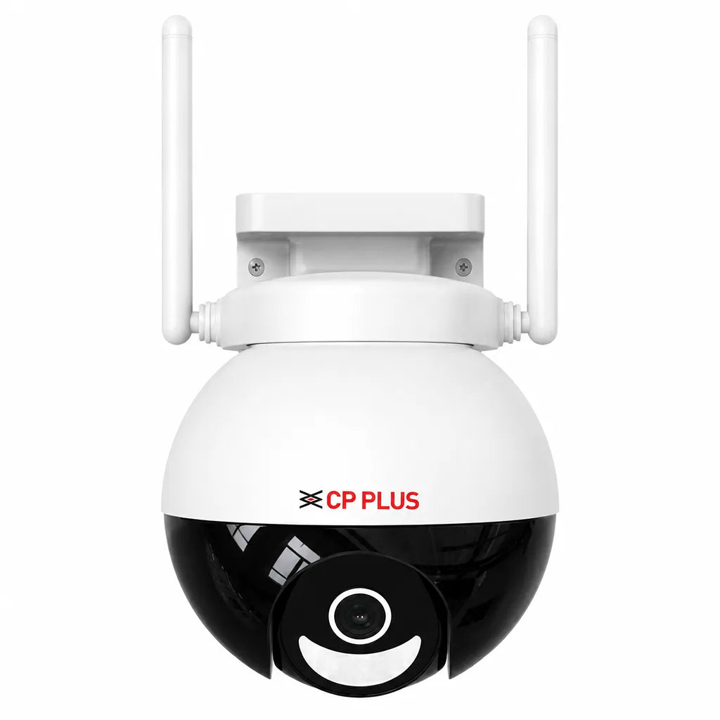 CP PLUS CP-Z43Q 4MP outdoor WiFi PT security camera front product view with dual WiFi antennas -tpstech.in