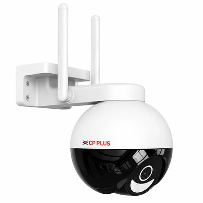 CP PLUS CP-Z43Q outdoor WiFi PT security camera left angle product view with wall mount -tpstech.in