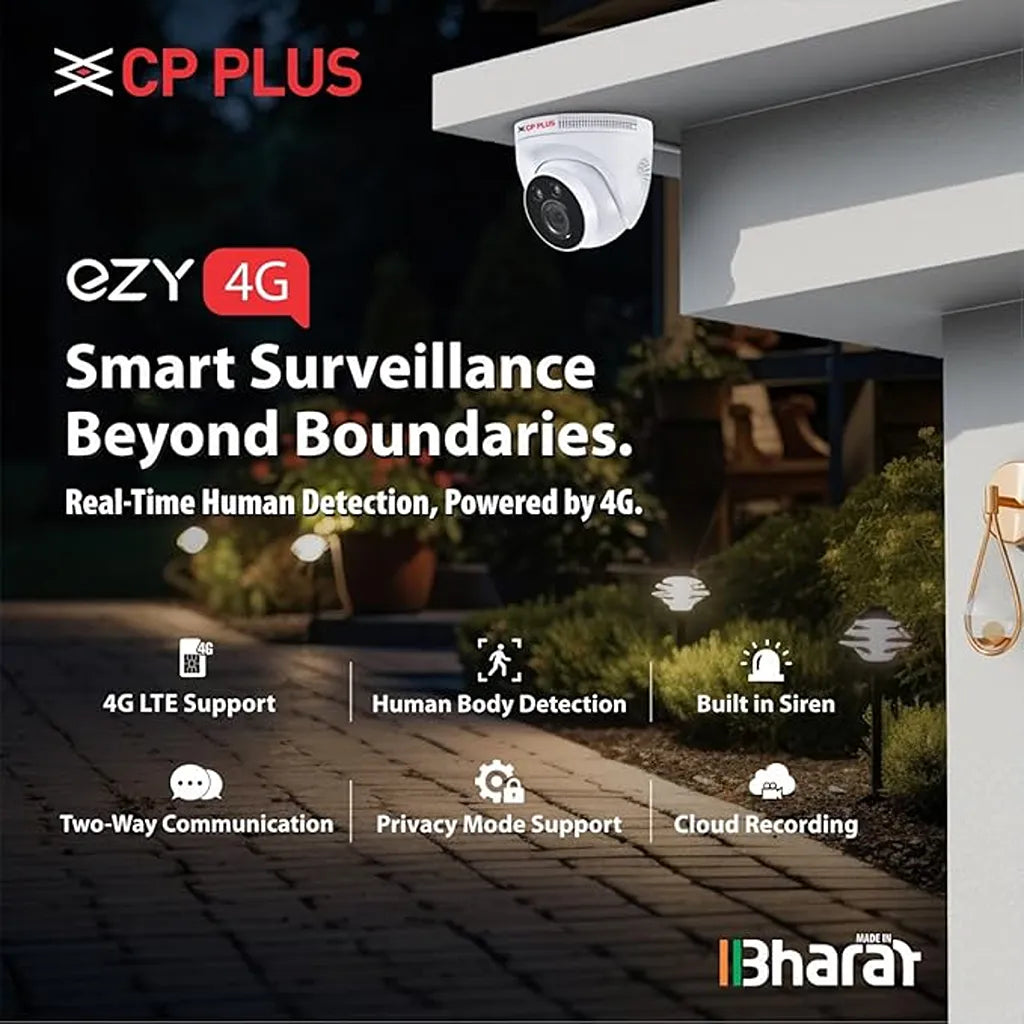 CP PLUS EZ-M32T 3MP 4G smart surveillance camera with human detection, cloud recording, two-way audio and built-in siren -tpstech.in