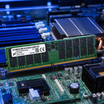 Crucial 128GB DDR5 RAM 5600MHz CL46 288-Pin ECC RDIMM Server & Workstation Memory installed on a server motherboard in a professional data center environment -tpstech.in