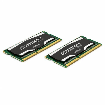 Crucial Ballistix Sport 16GB Kit (8GBx2) DDR3 1866Mhz SODIMM Laptop Memory angled dual module view with black heat spreaders on white background -tpstech.in