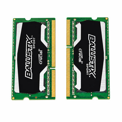 Crucial Ballistix Sport 16GB Kit (8GBx2) DDR3 1866Mhz SODIMM Laptop Memory front and rear module view showing gold contacts on white background -tpstech.in