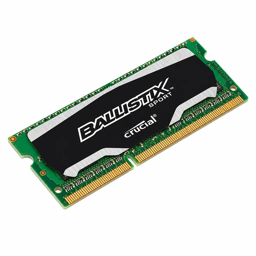 Crucial Ballistix Sport 16GB Kit (8GBx2) DDR3 1866Mhz SODIMM Laptop Memory single module angled product view on white background -tpstech.in