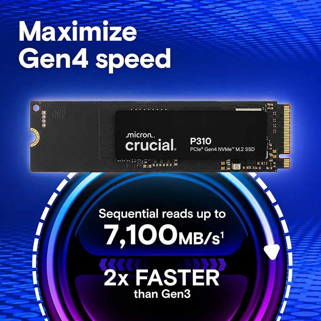 Crucial P310 4TB PCIe Gen4 NVMe M.2 2280 Internal SSD with Heatsink delivering up to 7100MB/s sequential read speed -tpstech.in