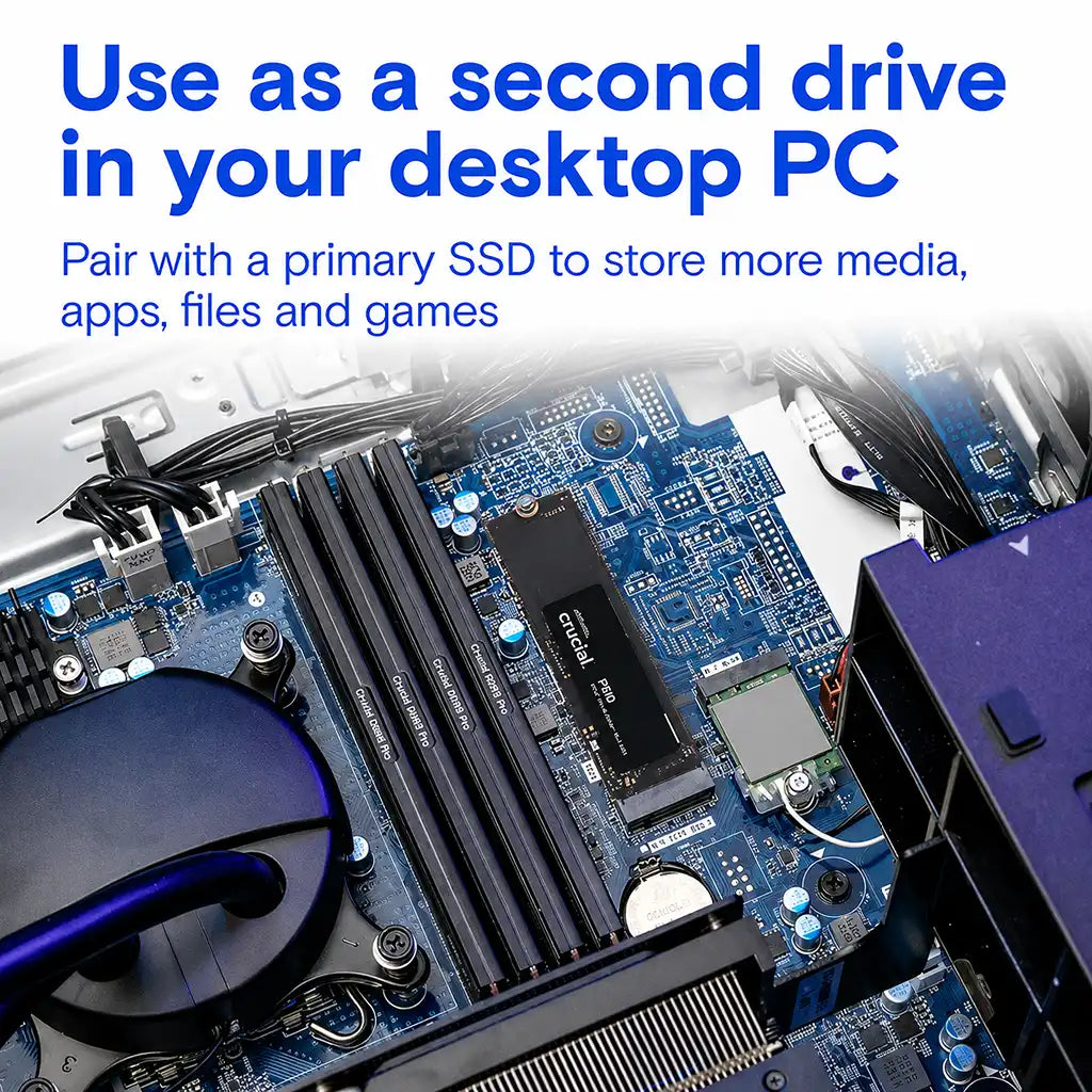 Crucial P310 4TB PCIe Gen4 NVMe M.2 2280 Internal SSD with Heatsink installed as a secondary storage drive in a desktop PC -tpstech.in