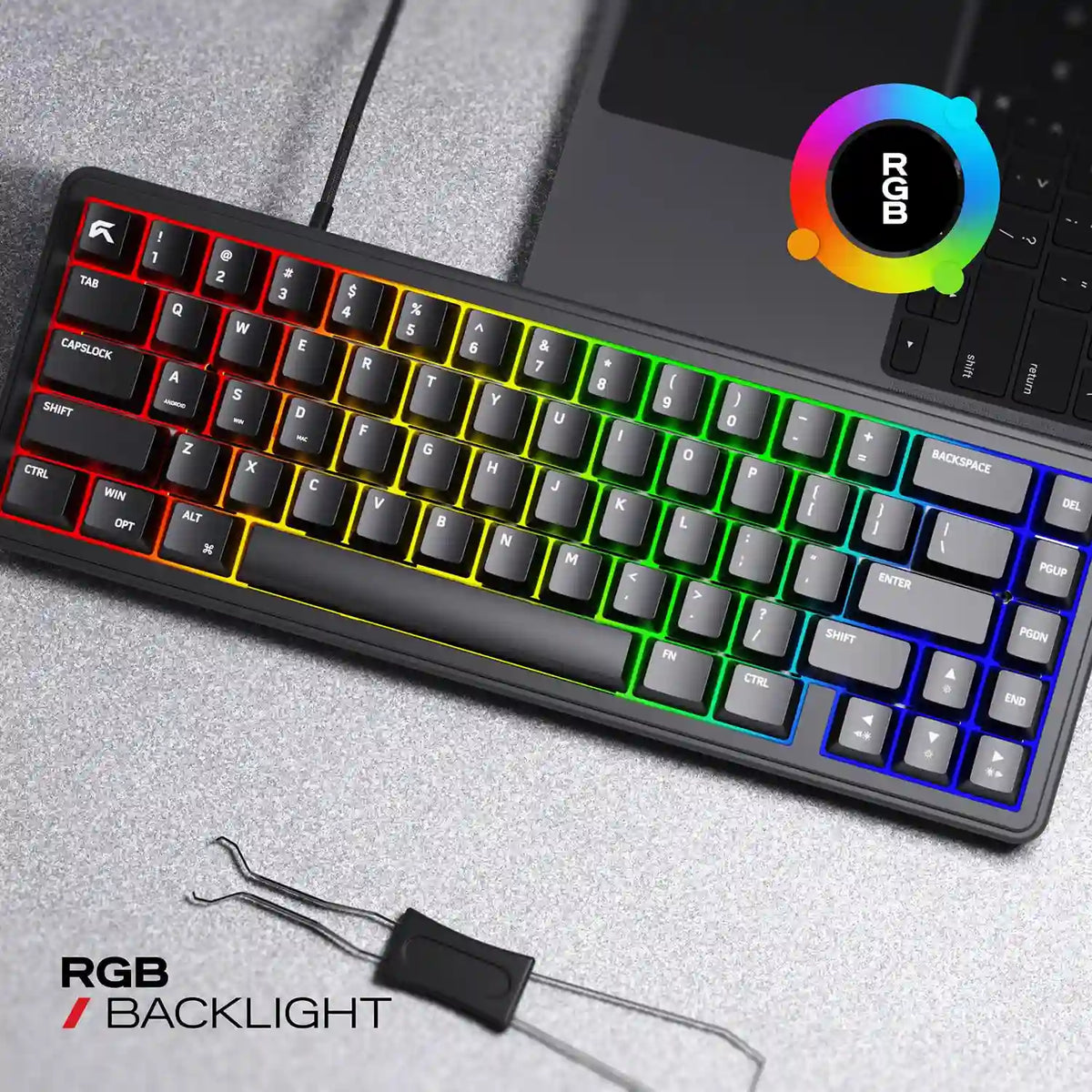 Vibrant multi-color RGB backlighting illuminated across keys of Cybeart Akula 65 Lite Compact 65% Wired RGB Mechanical Keyboard -tpstech.in