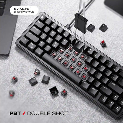 Keycap puller removing Cherry profile double-shot PBT keycaps on Cybeart Akula 65 Lite Compact 65% Wired RGB Mechanical Keyboard -tpstech.in
