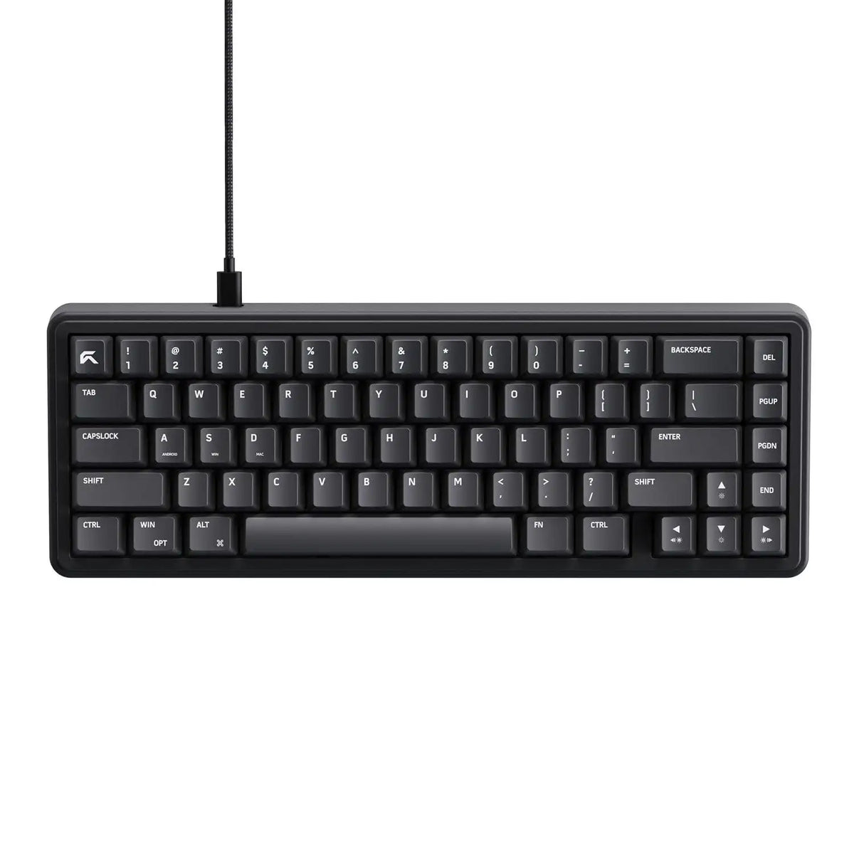 Direct top-down view of 67-key layout on Cybeart Akula 65 Lite Compact 65% Wired RGB Mechanical Keyboard with connected cable -tpstech.in
