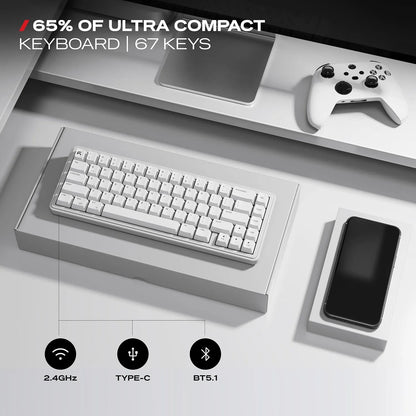 CYBEART Akula 65 Mechanical Gaming Keyboard Wireless Tri-Mode RGB White showing 65 percent 67 key layout and tri-mode connectivity[cite: 45] -tpstech.in