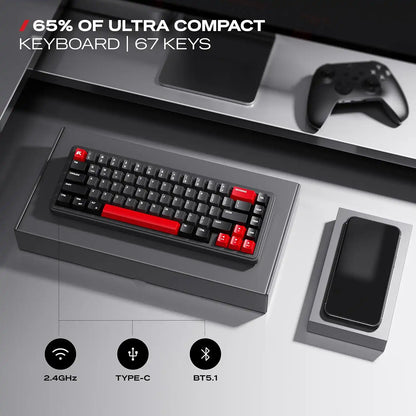 CYBEART Akula 65 Wireless Mechanical Gaming Keyboard Tri-Mode with 65 percent ultra-compact 67-key layout on desk[cite: 35] -tpstech.in