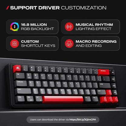 Software driver customization features including macro recording for CYBEART Akula 65 Wireless Mechanical Gaming Keyboard Tri-Mode -tpstech.in