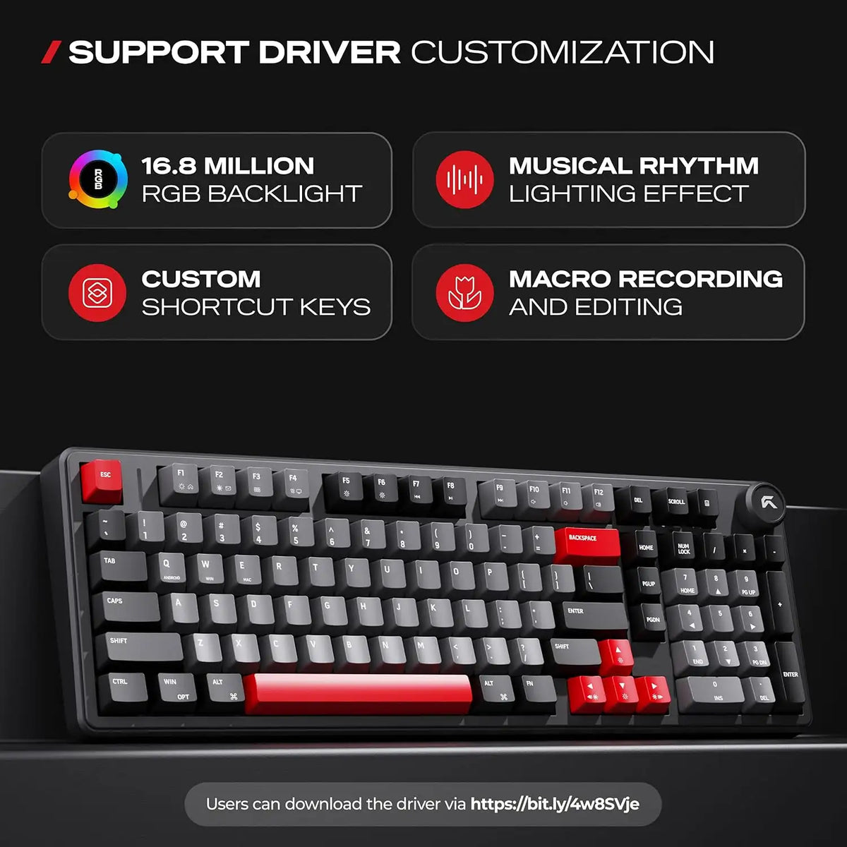 Software driver customization, macro recording, and musical rhythm lighting support for CYBEART Akula 99 Wireless Mechanical Gaming Keyboard Tri-Mode RGB -tpstech.in