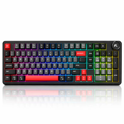 Side angled perspective of CYBEART Akula 99 Wireless Mechanical Gaming Keyboard Tri-Mode RGB displaying red and black keycaps with active RGB backlighting -tpstech.in
