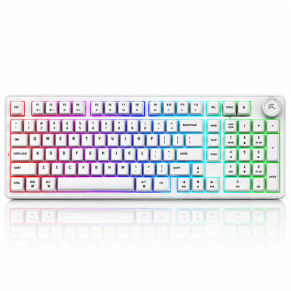 Top down view of CYBEART Akula 99 Wireless Mechanical Keyboard White displaying vibrant RGB backlighting across all 99 keys -tpstech.in