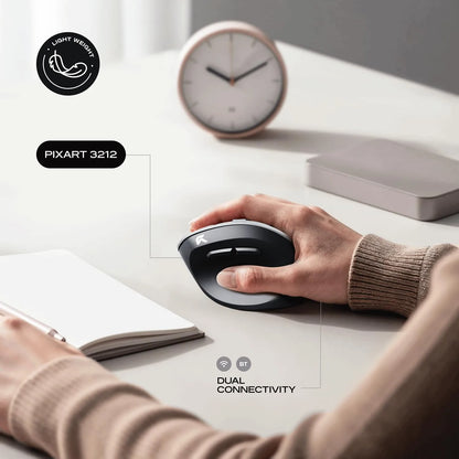 Hand resting naturally on Cybeart Arcus Wireless Ergonomic Mouse 2400 DPI (Black) featuring PixArt 3212 sensor and dual wireless connectivity -tpstech.in