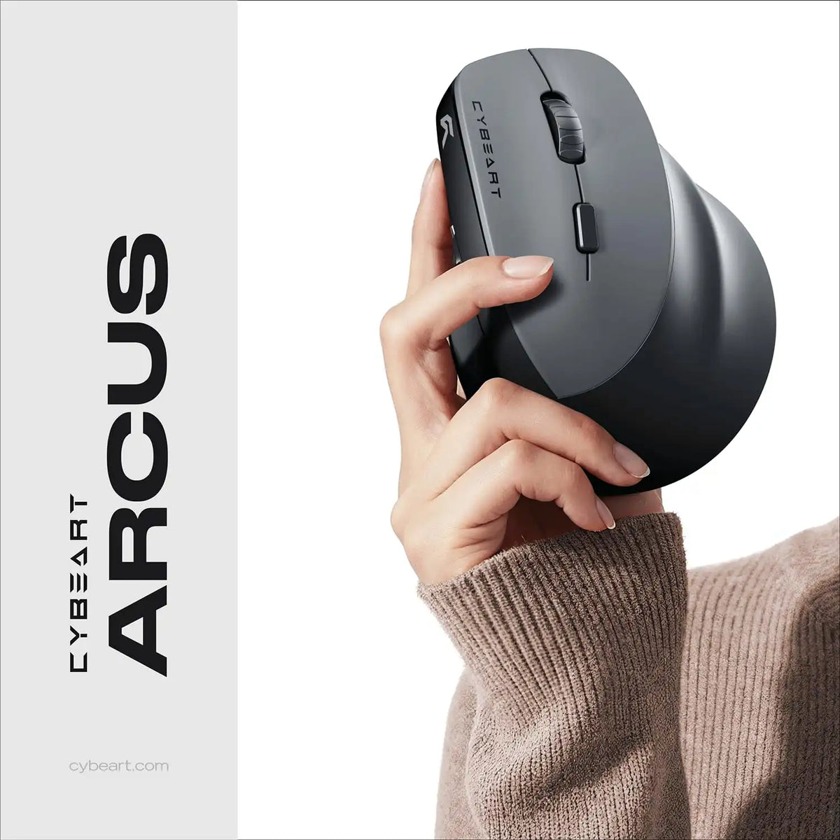 Person holding Cybeart Arcus Wireless Ergonomic Mouse 2400 DPI (Black) demonstrating ergonomic palm grip design -tpstech.in