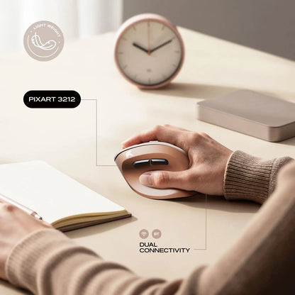 Natural hand grip on Cybeart Arcus Wireless Ergonomic Mouse 2400 DPI Dual Mode (Mocha Mousse) with PixArt 3212 sensor and dual wireless connectivity -tpstech.in