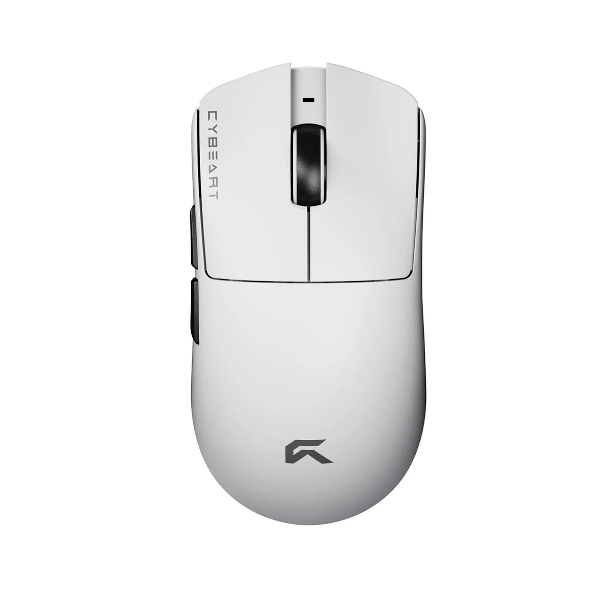 Top view of Cybeart Artemis 52g Ultra-Light Wireless Gaming Mouse - White with textured scroll wheel and side buttons -tpstech.in