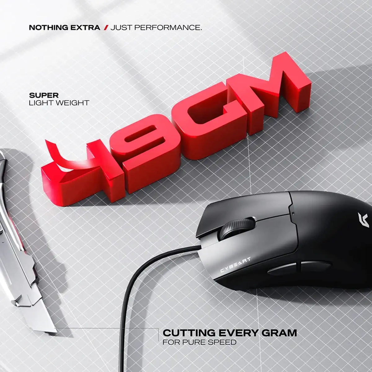 Cybeart Ghost 49g Ultra-light Wired Gaming Mouse 49g super light weight performance graphic -tpstech.in