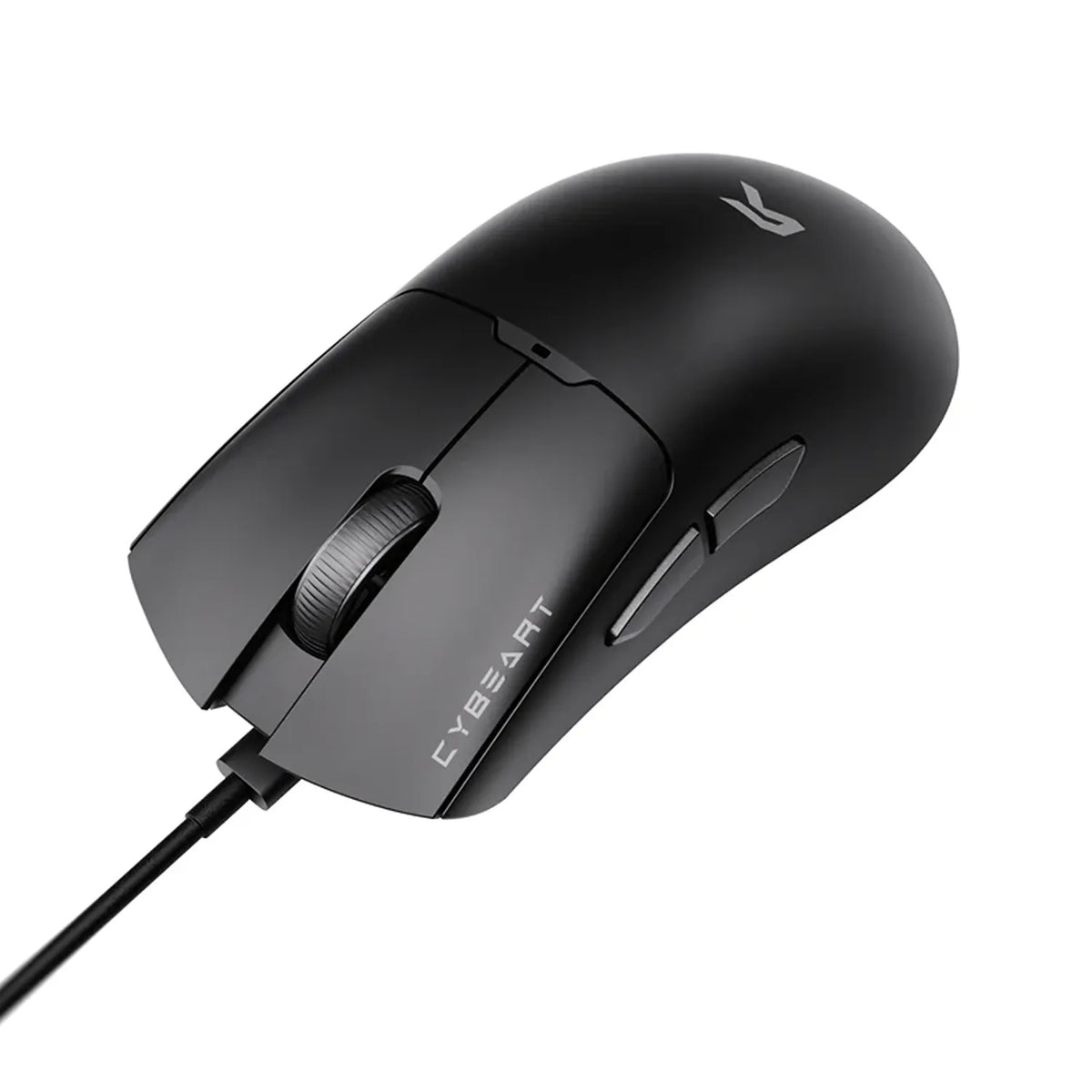 Cybeart Ghost 49g Ultra-light Wired Gaming Mouse angled profile showing side buttons and matte black shell -tpstech.in