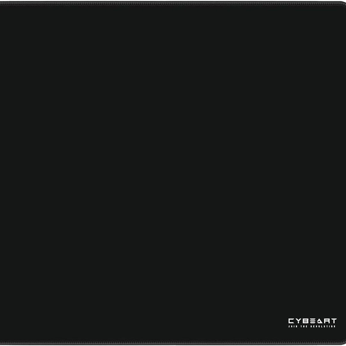 Top down full view of Cybeart Ghost gaming mouse pad large 450x400mm in solid black with subtle corner branding -tpstech.in