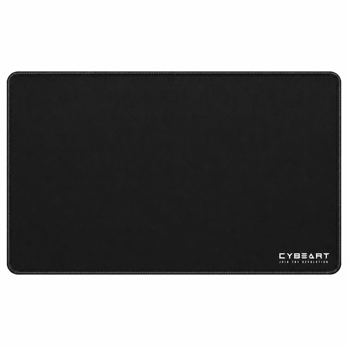 Top down full view of Cybeart Ghost gaming mouse pad large 450x400mm in solid black with subtle corner branding -tpstech.in