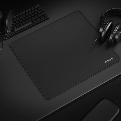 Cybeart Ghost large black gaming mouse pad set up on a gaming desk alongside keyboard and headphones -tpstech.in