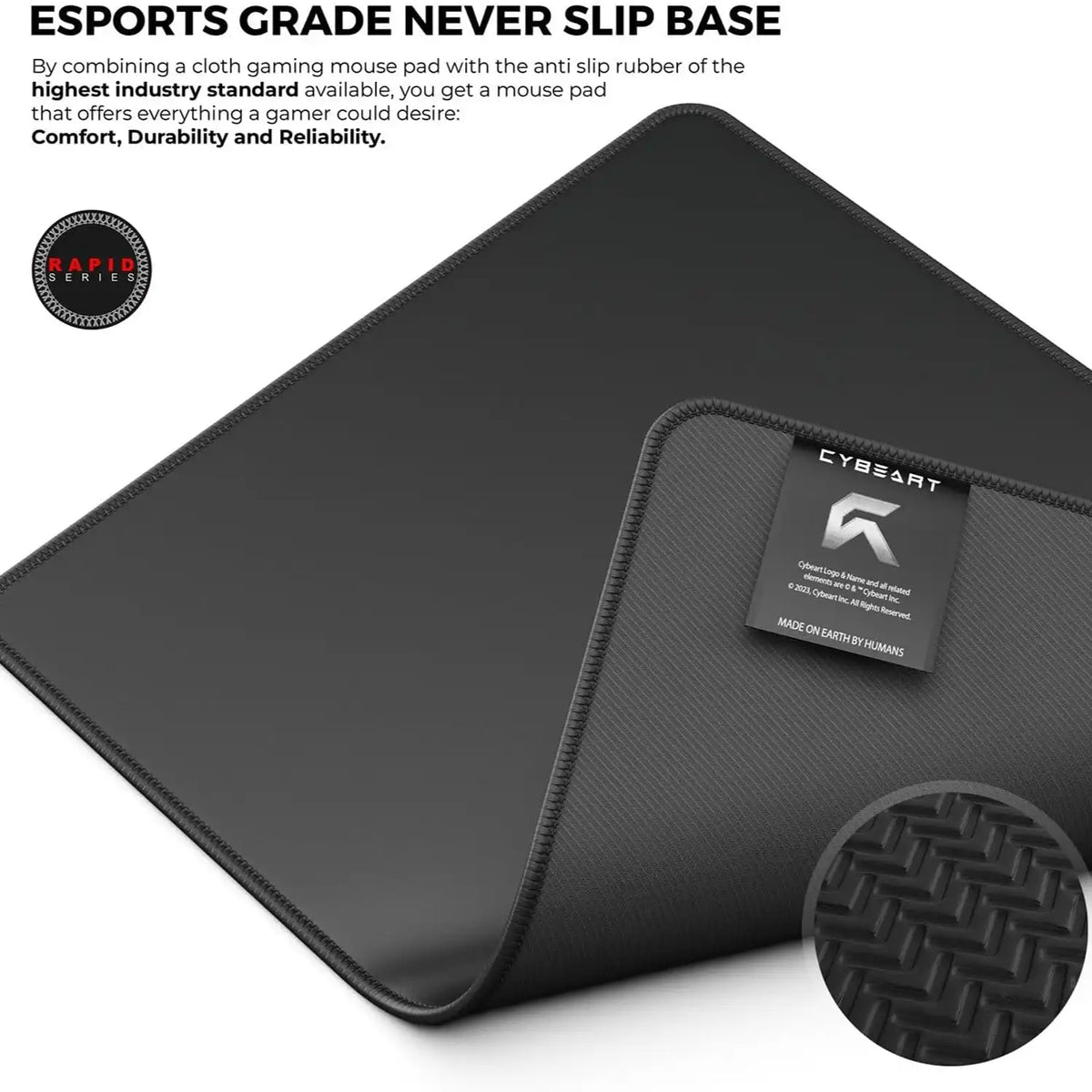 Underside textured herringbone anti slip rubber base on Cybeart Ghost gaming mouse pad large 450x400mm -tpstech.in