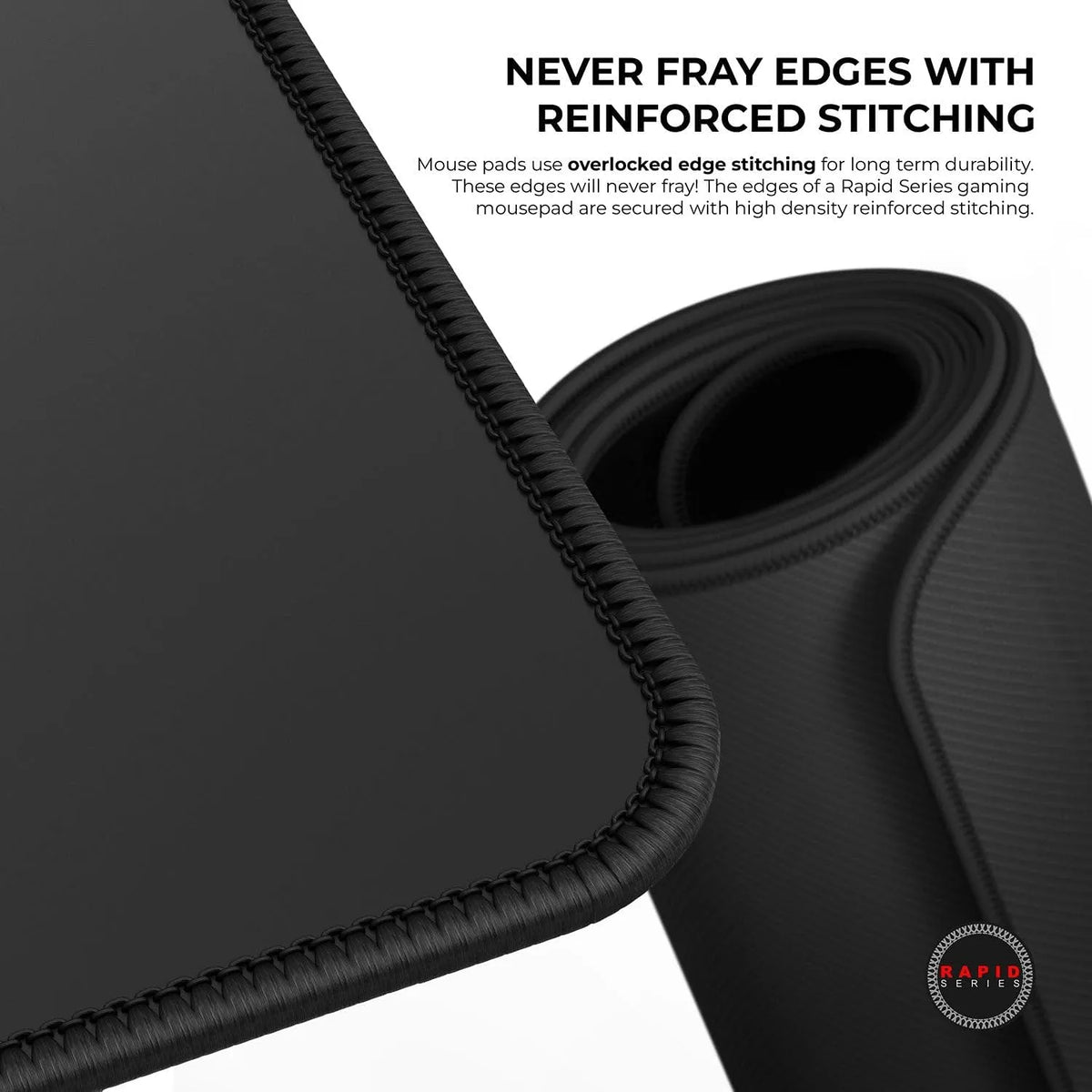 Close up of Cybeart Ghost gaming mouse pad large showing high density overlocked reinforced stitching to prevent fraying -tpstech.in