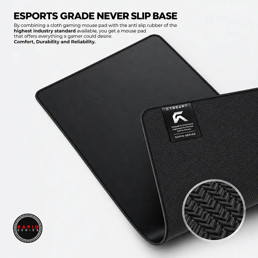 Cybeart Ghost XXL Gaming Mouse Pad Black 900x400mm showcasing anti slip textured rubber base -tpstech.in