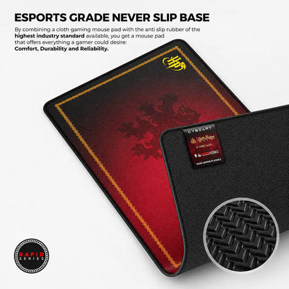 Cybeart Gryffindor Classic XXL Gaming Mouse Pad for PC Mac showing anti slip textured rubber base -tpstech.in