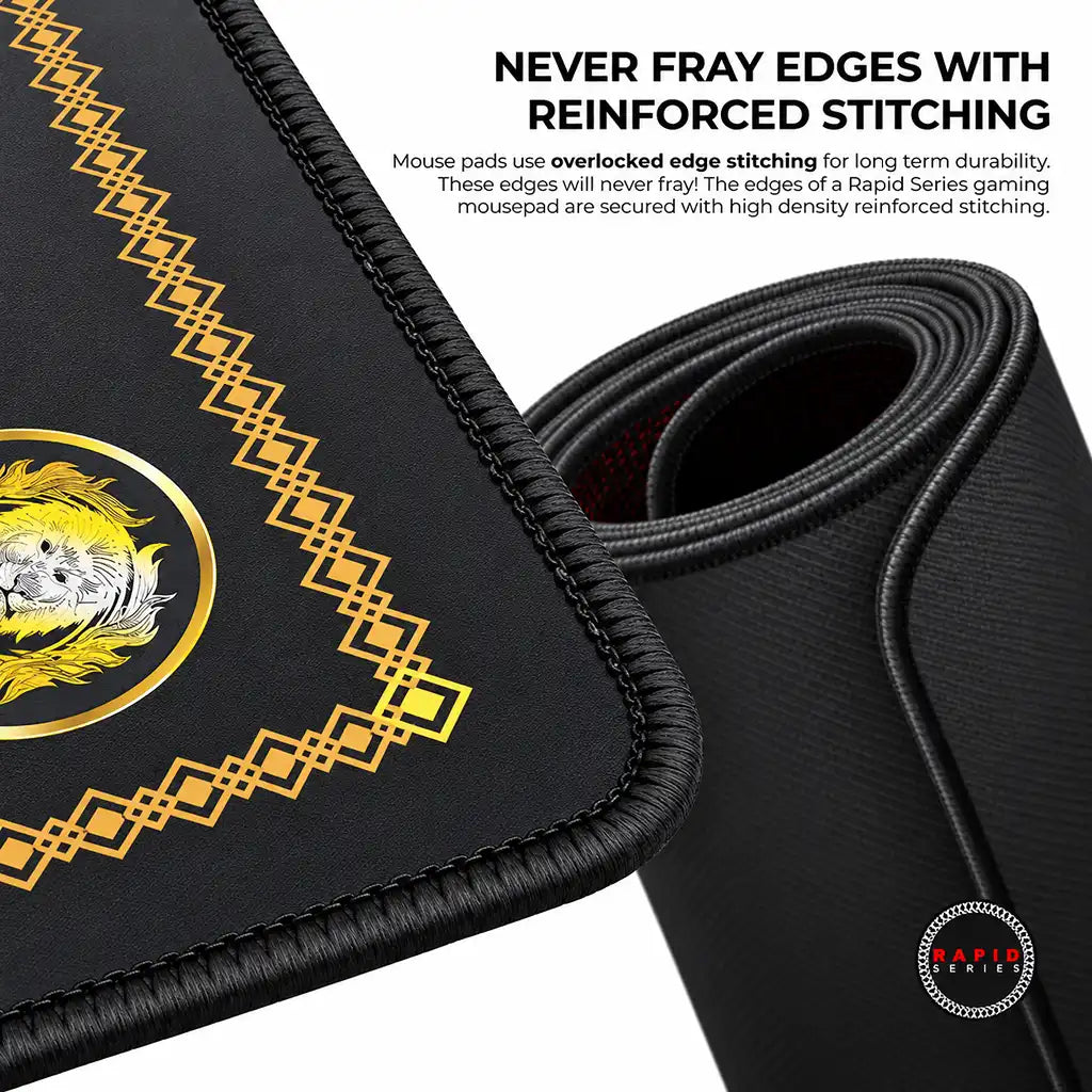 Cybeart Gryffindor Classic XXL Gaming Mouse Pad for PC Mac close up of high density anti fray stitched border -tpstech.in