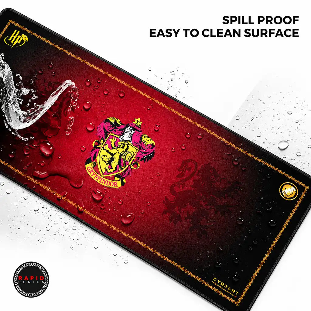 Cybeart Gryffindor Classic XXL Gaming Mouse Pad for PC Mac water splash showing spill proof surface -tpstech.in