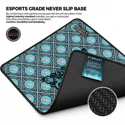 Cybeart House Stark Large Gaming Mouse Pad with Waterproof Surface folded showing esports grade anti slip rubber base -tpstech.in