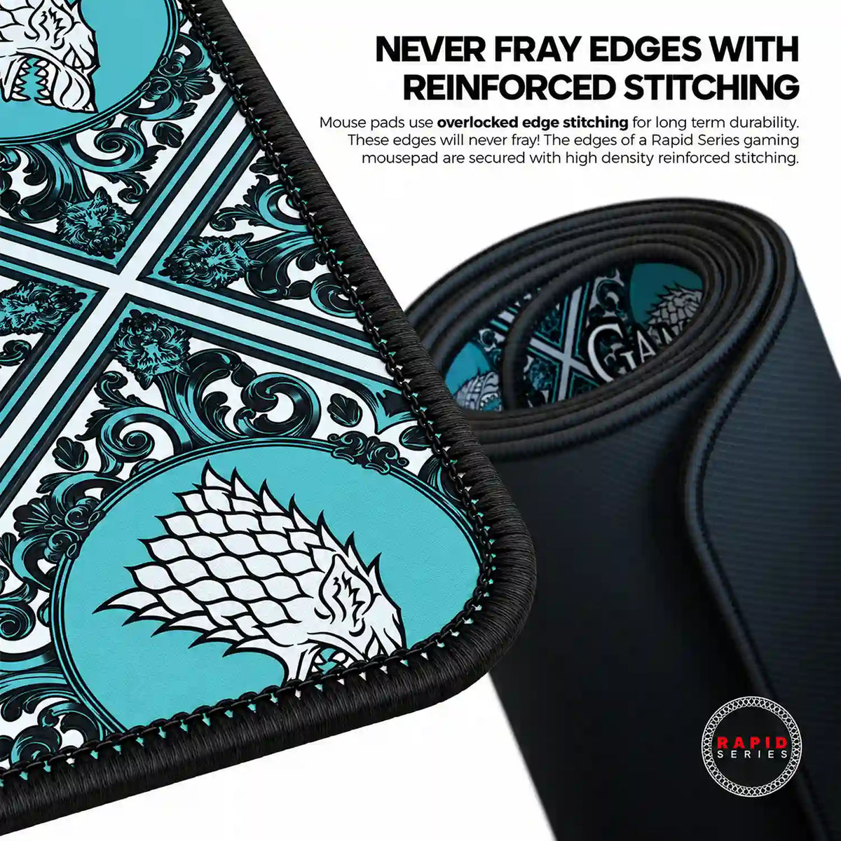 Cybeart House Stark Large Gaming Mouse Pad with Waterproof Surface high density reinforced edge stitching for durability -tpstech.in