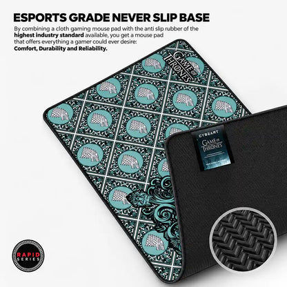 Cybeart House Stark XXL Gaming Desk Mat Waterproof showcasing anti slip textured rubber base -tpstech.in