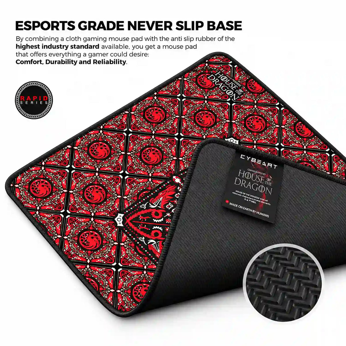 Cybeart House Targaryen Gaming Mouse Pad Large Waterproof esports grade never slip rubber base -tpstech.in