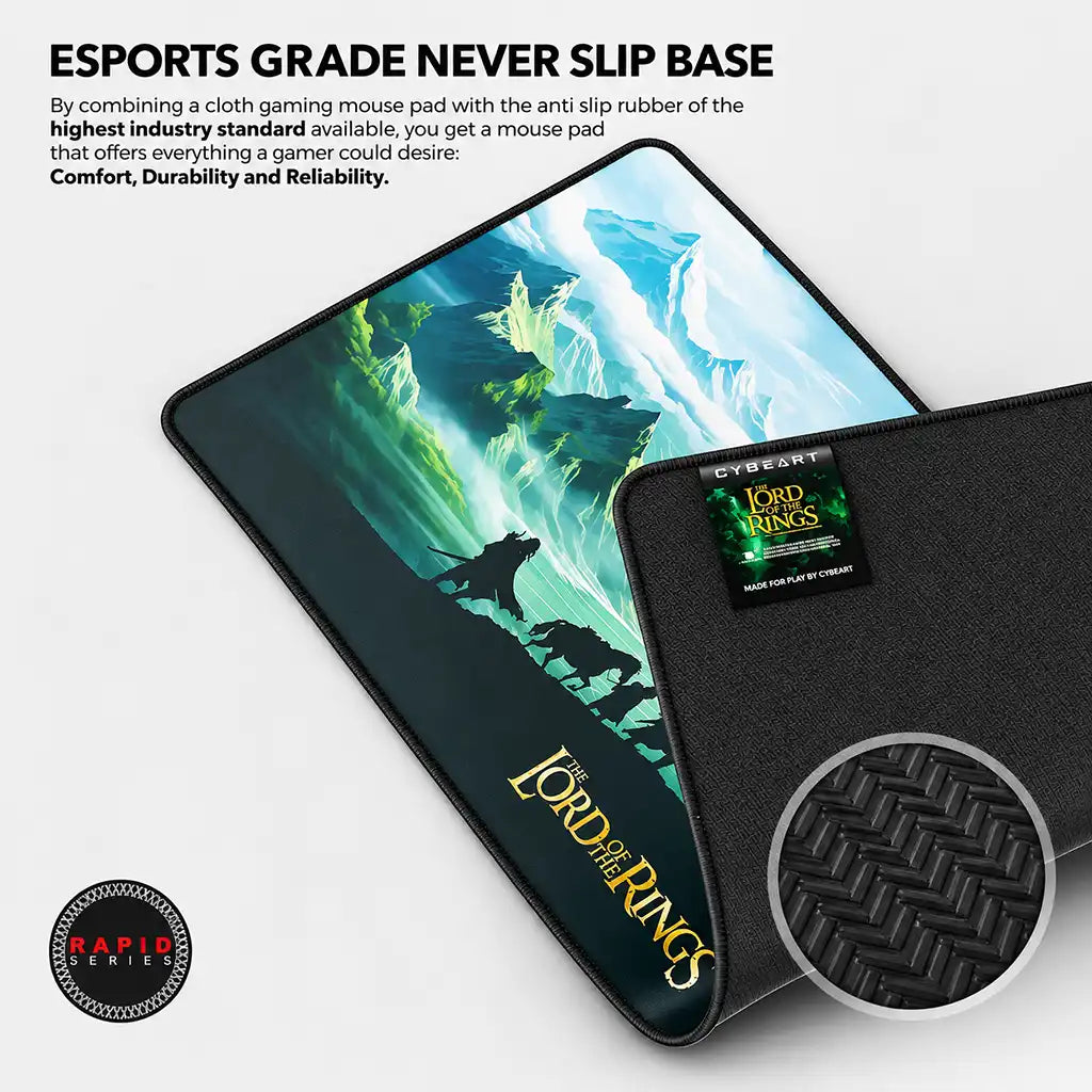 CYBEART Lord of The Rings XXL Gaming Mouse Pad showcasing anti slip textured rubber base -tpstech.in