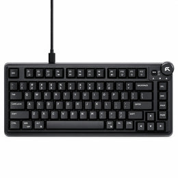 Top-down view of Cybeart Nighthawk 75 Lite RGB mechanical gaming keyboard 75% layout with black keycaps and volume knob -tpstech.in