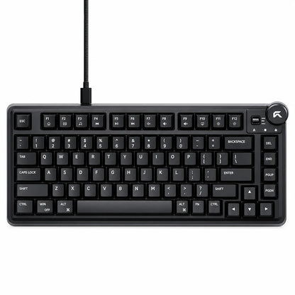 Top-down view of Cybeart Nighthawk 75 Lite RGB mechanical gaming keyboard 75% layout with black keycaps and volume knob -tpstech.in