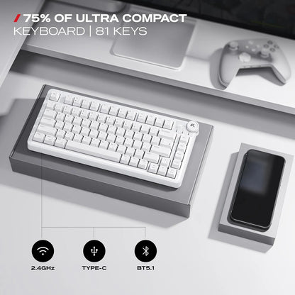Cybeart Nighthawk 75 TKL Wireless RGB Mechanical Keyboard White with 75 percent 81-key layout and tri-mode connectivity on desk setup -tpstech.in