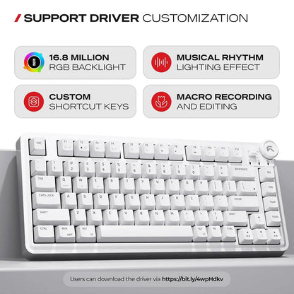 Software driver customization, shortcut keys, and macro recording support for Cybeart Nighthawk 75 TKL Wireless RGB Mechanical Keyboard White -tpstech.in