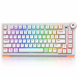 Top down view of Cybeart Nighthawk 75 TKL Wireless RGB Mechanical Keyboard White showing 81-key layout with active RGB light spectrum -tpstech.in