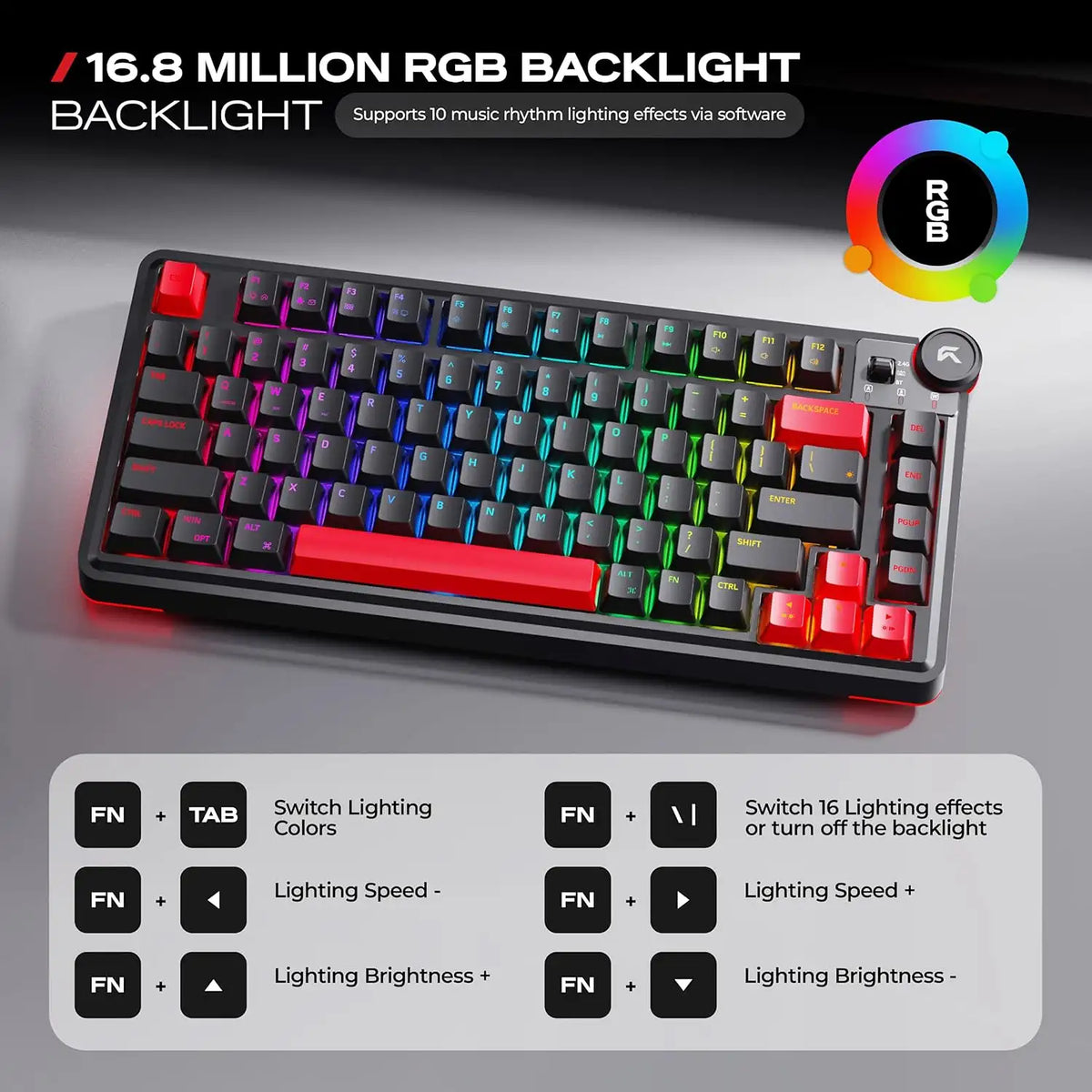 CYBEART Nighthawk 75 Wireless Mechanical Keyboard with 16.8 million RGB backlight and lighting shortcut functions -tpstech.in