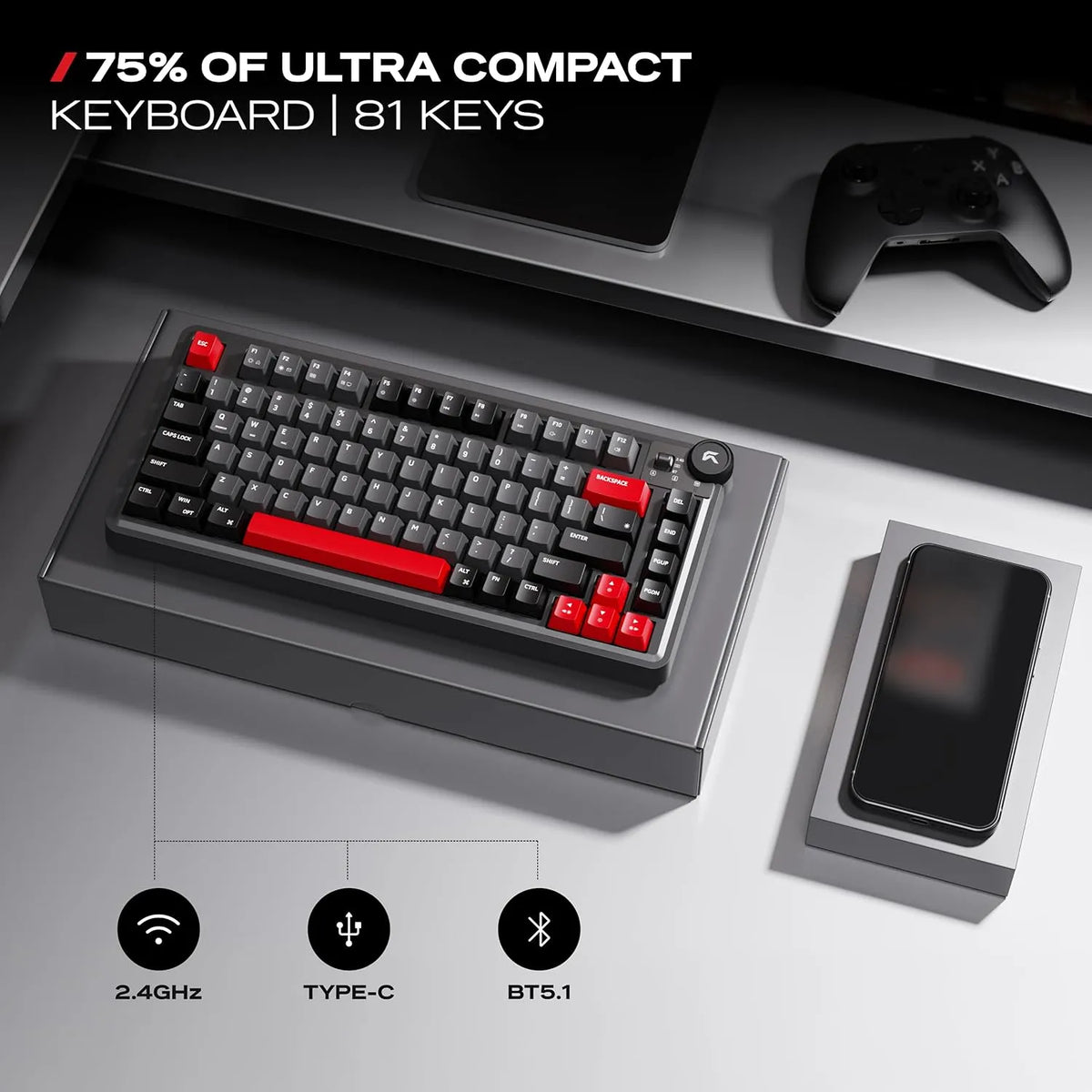 CYBEART Nighthawk 75 Wireless Mechanical Keyboard with Tri-Mode RGB featuring 75 percent layout with 81 keys on desk -tpstech.in
