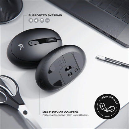 Bottom sensor and multi device control setup of Cybeart Pocket Wireless Ergonomic Mouse 2400 DPI Dual Mode on desk -tpstech.in