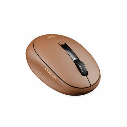 Front angled perspective view of Cybeart Pocket Wireless Ergonomic Mouse 2400 DPI Mocha Mousse -tpstech.in
